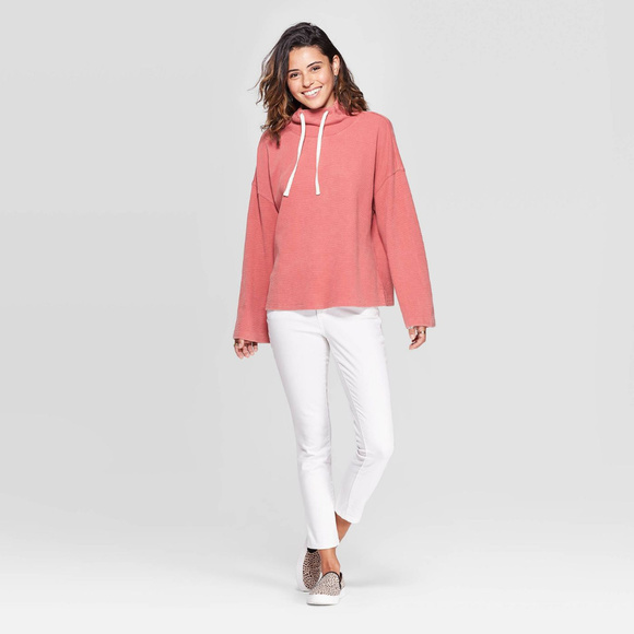 Long Sleeve Mock Turtleneck Waffle Sweatshirt - Picture 3 of 3